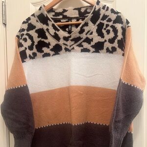 BNWOT Leopard and color block long sweater